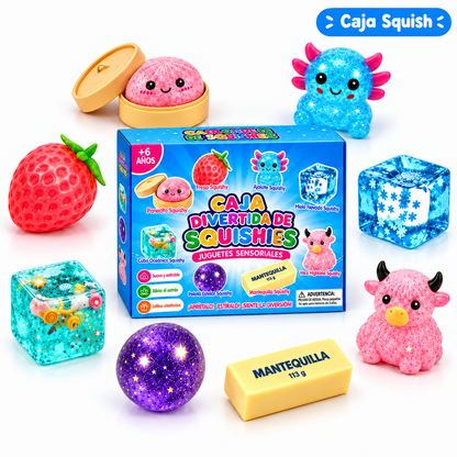 Caja Squish · Caja con 8 squishies para relajarte.