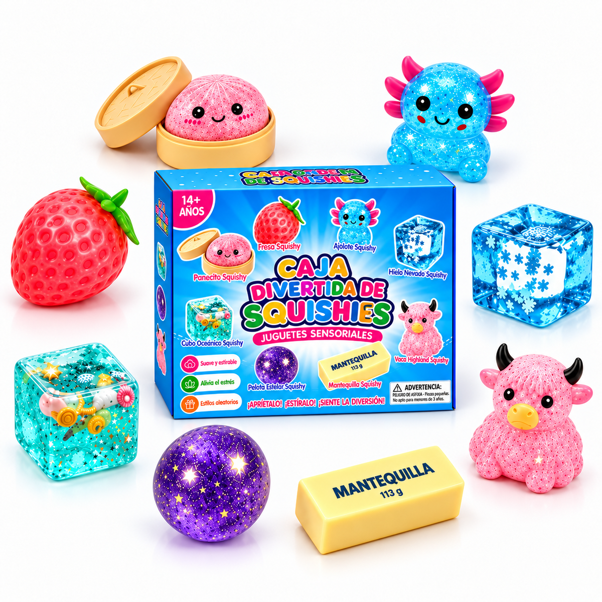 Caja Squish con ocho squishies y su caja