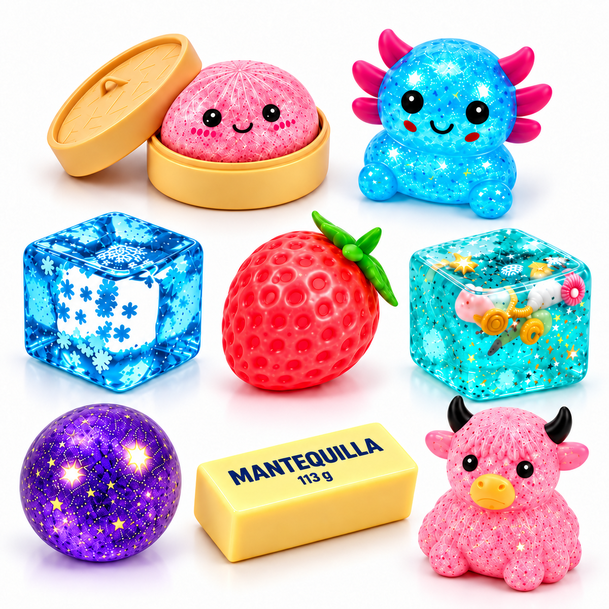Los ocho squishies incluidos en Caja Squish